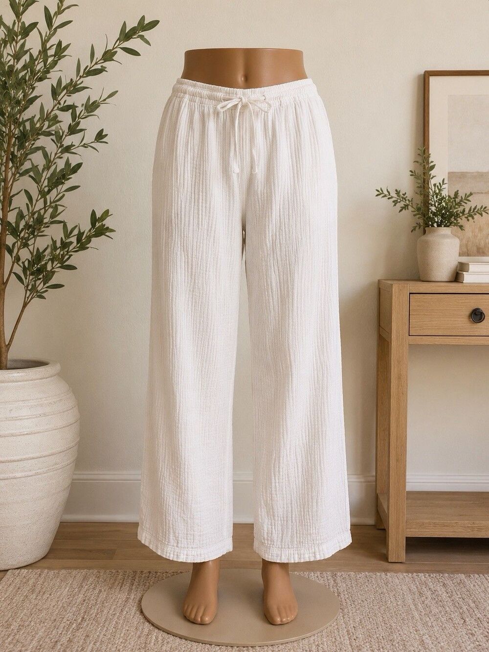 Soma Cotton Gauze Pajama Pants White Wide Leg Lounge Sleep Pants Women’s L